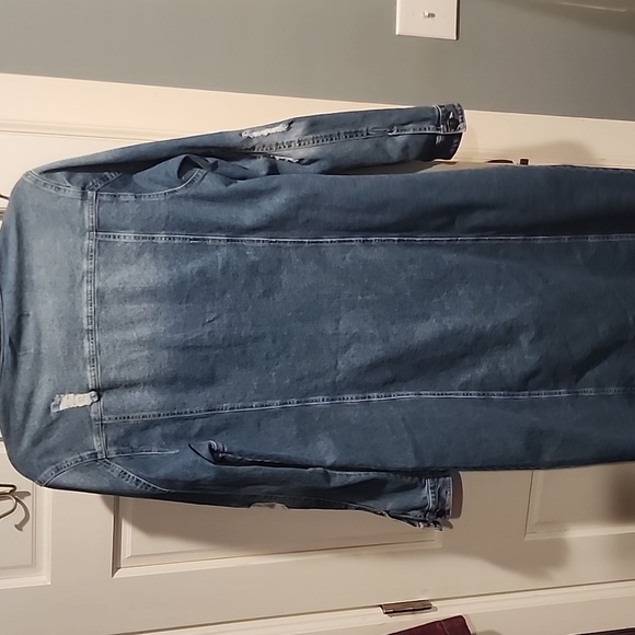 NWT Distressed Medium Wash Button-up Midi Denim Jacket Dress Size L - Picture 5 of 7